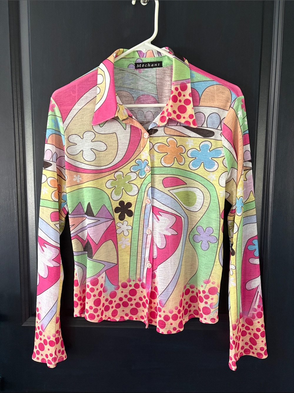 Méchant Y2K Psychedelic Mod Floral Button Front Long Sleeve Top